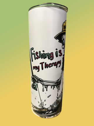 Fishing is my therapy 20 oz Tumbler, Stainless Steel, Fishing Tumbler, With Lid and Straw.